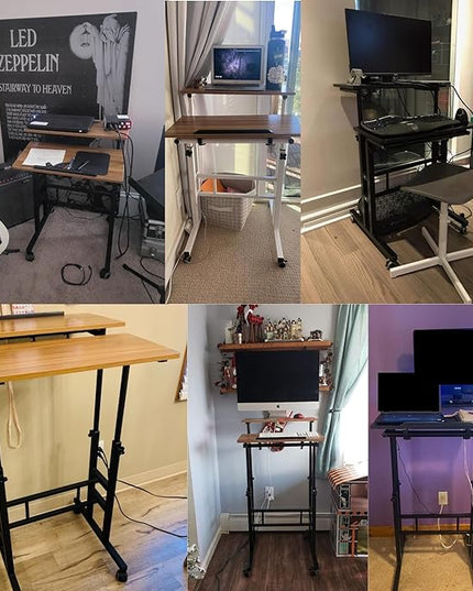sogesfurniture Mobile Standing Desk Laptop Workstation on Wheels, Adjustable Computer Desk for Standing or Sitting, Black 101-BK - LeafyLoom