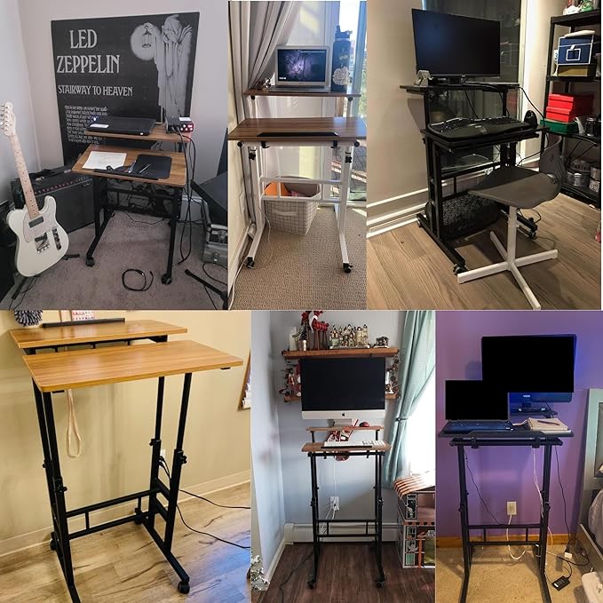 sogesfurniture Mobile Standing Desk Laptop Workstation on Wheels, Adjustable Computer Desk for Standing or Sitting, Black 101-BK - LeafyLoom