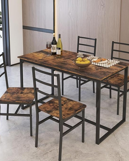 NicBex Dining Table Set for 4 Kitchen Table and Chairs Five-Piece Set Table and Chair with Backrest for Kitchen, Bar, Living Room, Breakfast Nook, Industrial Style, Solid Structure, Brown - LeafyLoom