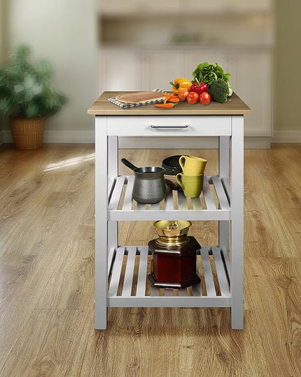 American Trails Sunrise American Kitchen Island, Natural Maple Top, White Base (New) - LeafyLoom