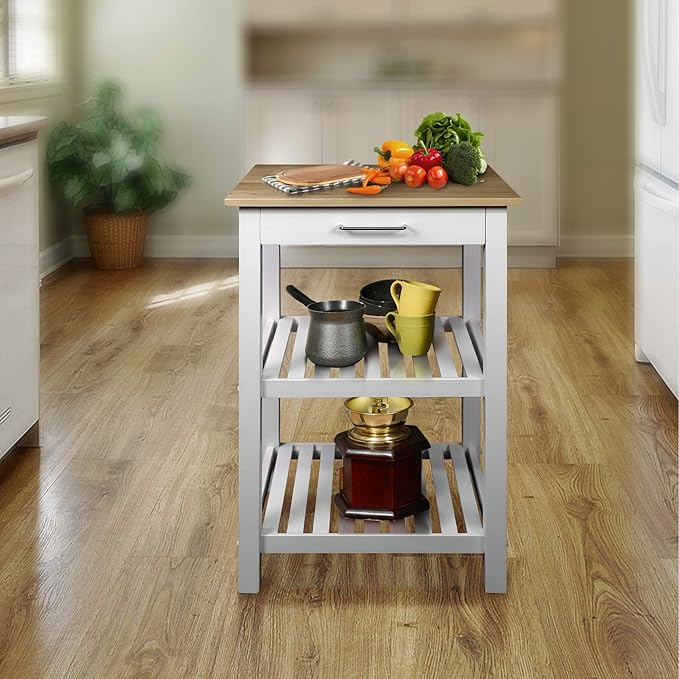 American Trails Sunrise American Kitchen Island, Natural Maple Top, White Base (New) - LeafyLoom