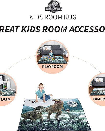 Franco Kids Room Non Slip Area Rug, 69 in x 52 in, Jurassic World - LeafyLoom