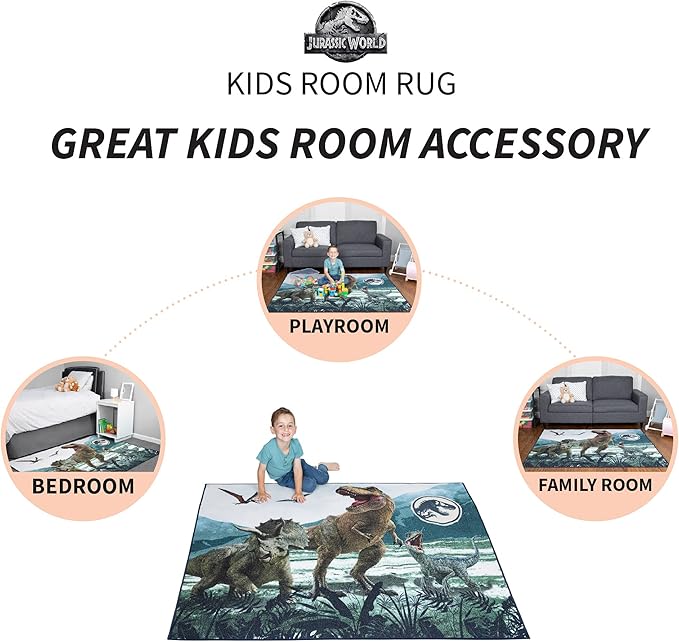 Franco Kids Room Non Slip Area Rug, 69 in x 52 in, Jurassic World - LeafyLoom