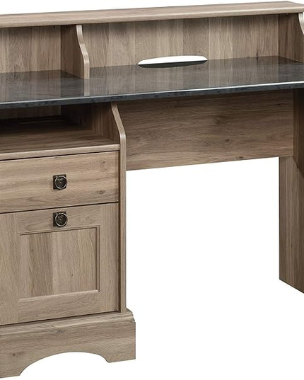 Sauder Graham Hill Desk and HomePlus Storage Cabinet Bundle, Salt Oak Finish - LeafyLoom