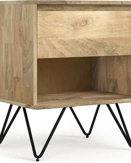 SIMPLIHOME Hunter SOLID MANGO WOOD 20 inch Wide Modern Industrial Nightstand in Natural for The Living Room and Bedroom - LeafyLoom