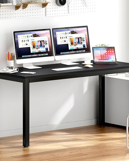 DlandHome 63 inches X-Large Computer Desk, Composite Wood Board, Decent and Steady Home Office Desk/Workstation/Table, BS1-160BB Black Walnut and Black Legs, 1 Pack - LeafyLoom