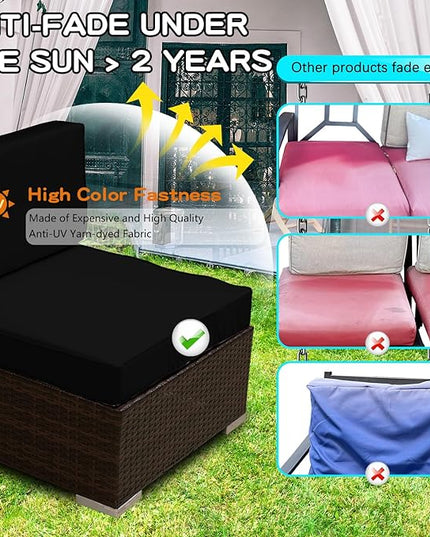 ClawsCover 14Pack Outdoor Patio Seat and Back Cushions Replacement Covers Fit for 7Pieces 6-Seater Wicker Rattan Sectional Couch Chair Furniture Set,Black-Include Cover Only (Large) - LeafyLoom