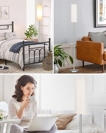 Ambimall Floor Lamp for Living Room - Pole Lamps for Bedrooms, Silver Standing Lamps with Beige Shade, 66'' Tall Lamp for Office, Minimalist Floor Lamp for Home Decor - LeafyLoom