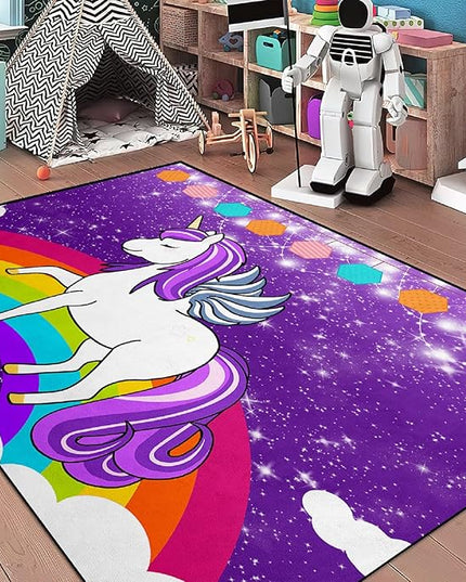 Unicorn Rugs for Girls Bedroom Large Purple Unicorn Rugs for Girls Bedroom Floor Mat Unicorn Floor Rugs for Girls Bedroom for Living Room Dorm Bedroom Home Decor, 4'5'' × 6' - LeafyLoom