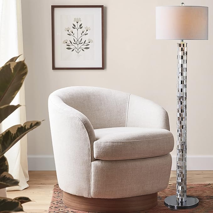 JONATHAN Y JYL1057A Liam 63.5" Seashell Mosaic LED Floor Lamp, Coastal, Traditional, Elegant, Foot-Step-Switch, Office, Living Room, Family Room, Dining Room, Bedroom, Cream - LeafyLoom