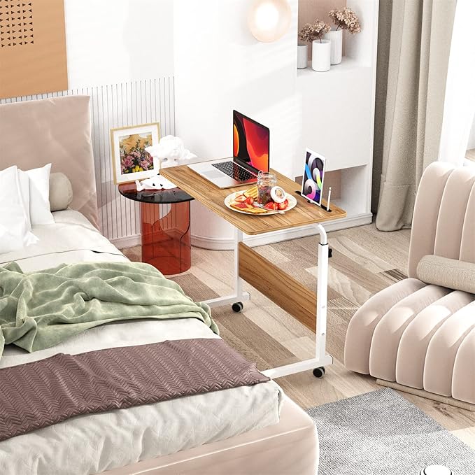 SogesGame 31.5 inches Side Table with Wheels,Snack Side Table with Castors Mobile End Table Easy to Assemble for Laptop,Oak,05#3-80OK-S8-US - LeafyLoom