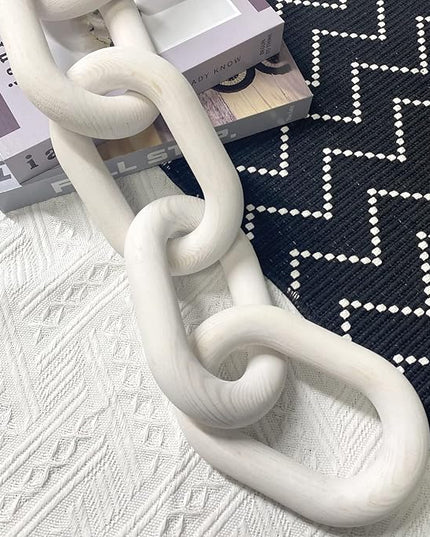 Wood Chain Link Decor | Hand Boho Carved Decor for Table, Shelf Decor Accents Rustic Farmhouse Aesthetic 5 Link Chain Knot Decor Home Living Room, Bedroom, Entryway Coffee Table Decor (White) - LeafyLoom