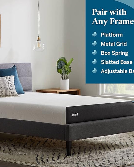 Lucid 8 Inch Twin- Firm Gel Memory Foam Mattress Bamboo Charcoal Foam Gel Infused- Hypoallergenic Foam, White - LeafyLoom