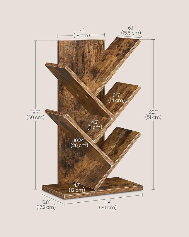 VASAGLE Tree Bookshelf, 5-Tier Bookcase, Small Bookshelf, Space-Saving Corner Shelf, Book Tree, Holds Books, CDs, Games, for Bedroom, Living Room, Home Office, Rustic Brown ULBC183X01 - LeafyLoom