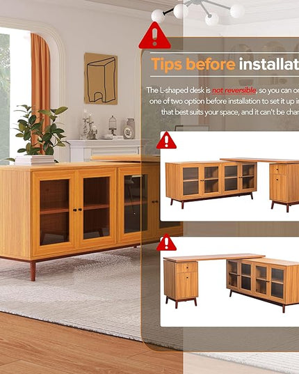 NicBex Laik-DW-00033-DX Desks, 66.53" W x 63.77" D x 30.31" H, Teak - LeafyLoom