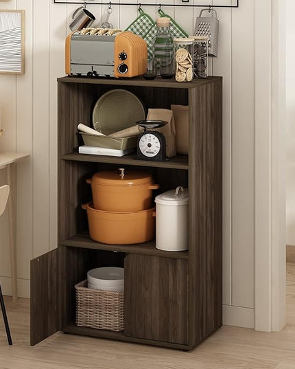 Furinno Jaya Kitchen Storage Shelf with Cabinet, Columbia Walnut - LeafyLoom
