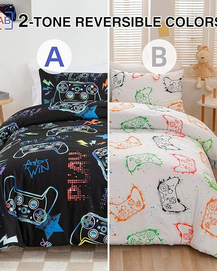 Meeting Story Gamer Gaming Bedding Sets Fluorescence Gamepad Comforter Set for Boys Games Console Action Buttons Novelty Colorful Modern Room Decor Home Quilt Set (Black, Twin) - LeafyLoom