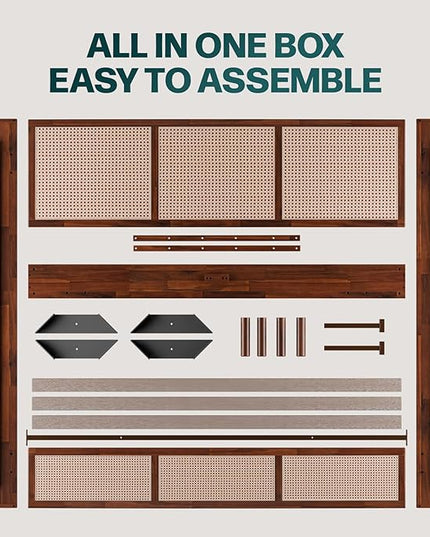 Bme Nancy Signature Bed Frame, King Bed Frame and Headboard Unique Geometric, Mid Century Modern, Solid Acacia Wood, No Box Spring Needed, 12 Strong Wood Slats Support, Easy Assembly, Dark Chocolate - LeafyLoom