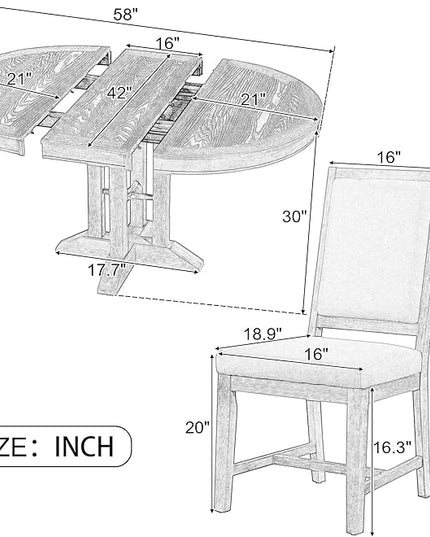 Farmhouse 5-Piece Dining Set, Included Retro Extendable Round Table with X-Shape Base and 4 Upholstered Chairs, Solid Wood Adjustable Dinette Furniture for Kitchen Living Room, Natural - LeafyLoom