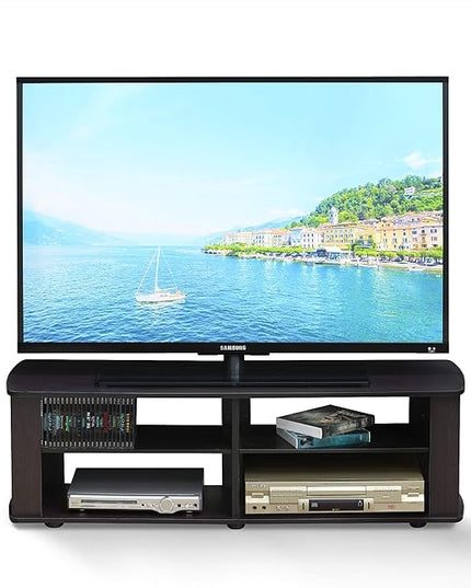 Furinno Nelly Entertainment Center TV Stand, Short 43.3"(W) x13.4(H) x13.1(D), Dark Walnut - LeafyLoom