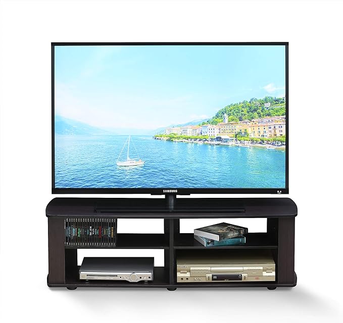 Furinno Nelly Entertainment Center TV Stand, Short 43.3"(W) x13.4(H) x13.1(D), Dark Walnut - LeafyLoom