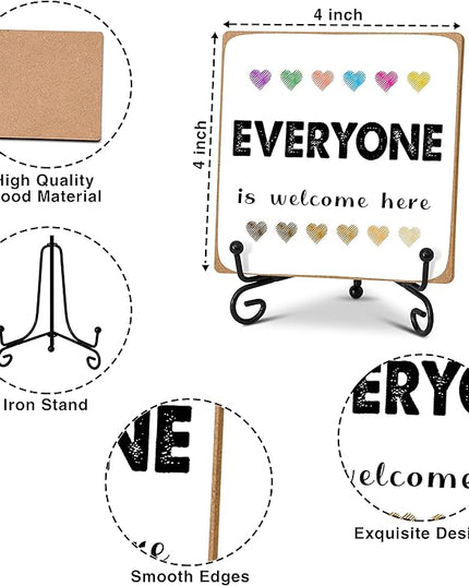 Everyone is Welcome Classroom Decor, Inspirational Quotes Desk Decor Gifts, Multicultural Wood Plaque With Stand For School Counselor Therapy Office Supplies -A28 - LeafyLoom