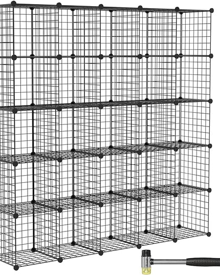 TUMUCUTE Wire Cube Storage Organizer, 25-Cube Modular Mental Grids Bookshelf, DIY Stackable Closet Cabinet for Bedroom Living Room, Office, Iron - LeafyLoom
