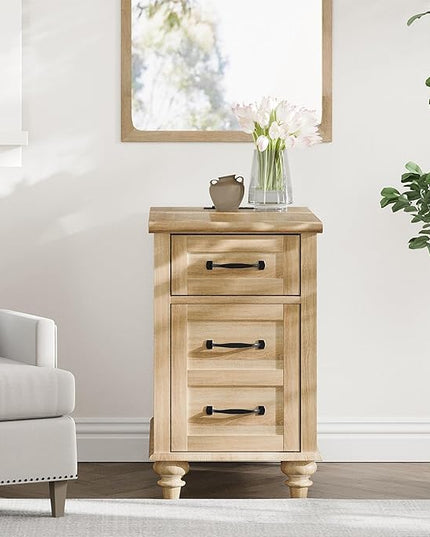 WAMPAT End Table with Charging Station, Wood Side Table with Drawer and Storage Cabinet, Modern End Table with Power outlets USB Ports for Living Room Bedroom, Oak - LeafyLoom