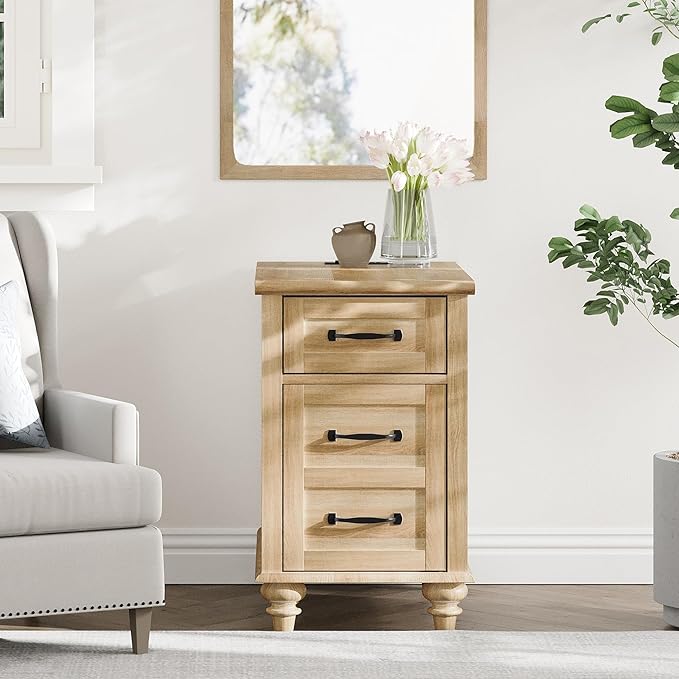 WAMPAT End Table with Charging Station, Wood Side Table with Drawer and Storage Cabinet, Modern End Table with Power outlets USB Ports for Living Room Bedroom, Oak - LeafyLoom