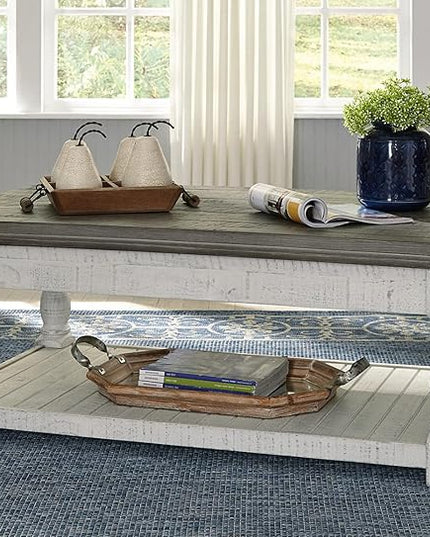 Signature Design by Ashley Havalance Farmhouse TV Stand and Lift Top Coffee Table Bundle - LeafyLoom