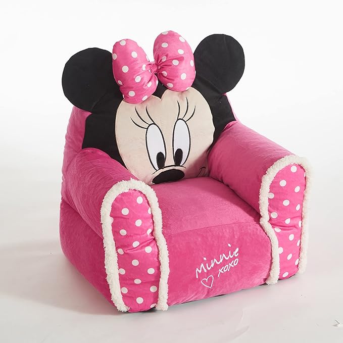 Idea Nuova Minnie Mouse Figural Sherpa Trim Bean Bag Chair, Small, Pink - LeafyLoom