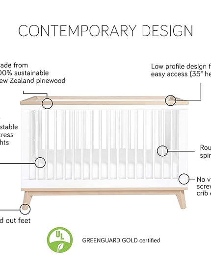 Babyletto Scoot 3-in-1 Convertible Crib with Toddler Bed Conversion Kit in White, Greenguard Gold Certified - LeafyLoom