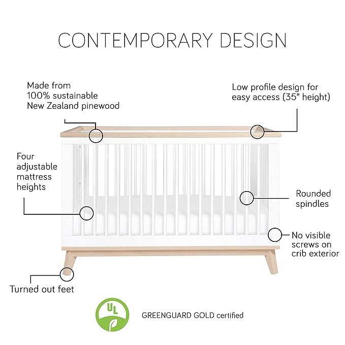 Babyletto Scoot 3-in-1 Convertible Crib with Toddler Bed Conversion Kit in White, Greenguard Gold Certified - LeafyLoom