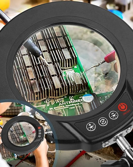 2.25X Magnifying Glass with Light and Clamp, Real Glass Stand Lighted Magnifier, 5 Color Modes Stepless Dimmable LED Desk Lamp Hands Free for Crafts Hobby Reading Painting Sewing Close Work - LeafyLoom