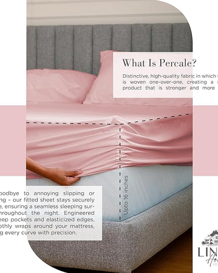 100% Cotton Percale Sheets California King Size, English Rose, Deep Pocket, 4 Pieces Sheet Set - 1 Flat, 1 Deep Pocket Fitted Sheet and 2 Pillowcases, Crisp Cool and Strong Bed Linen - LeafyLoom
