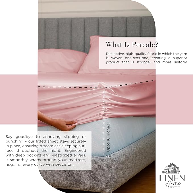 100% Cotton Percale Sheets California King Size, English Rose, Deep Pocket, 4 Pieces Sheet Set - 1 Flat, 1 Deep Pocket Fitted Sheet and 2 Pillowcases, Crisp Cool and Strong Bed Linen - LeafyLoom