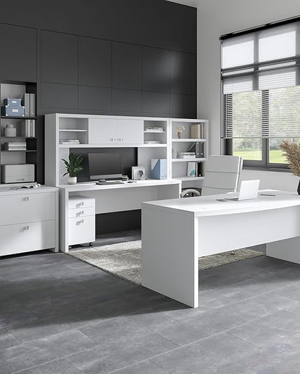Bush Business Furniture Echo Bow Front Desk, 72W, Pure White - LeafyLoom