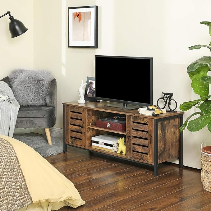 VASAGLE TV Stand for 50 Inches Televisions, Entertainment Center with Storage Shelves, Cabinet with Louvered Doors, 43.3‘’, Rustic Brown - LeafyLoom