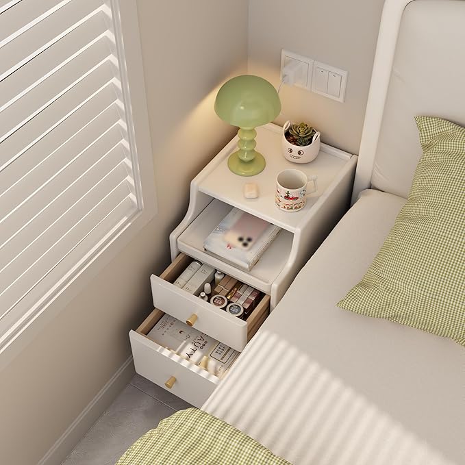 Solid Wood Nightstand, Nightstand with Drawers, Walnut Bedside Table for Bedroom - LeafyLoom