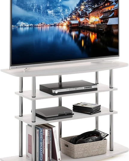 Furinno Frans Turn-N-Tube TV Stand for TV Size up to 43 Inch, 4-Tier, White Oak - LeafyLoom