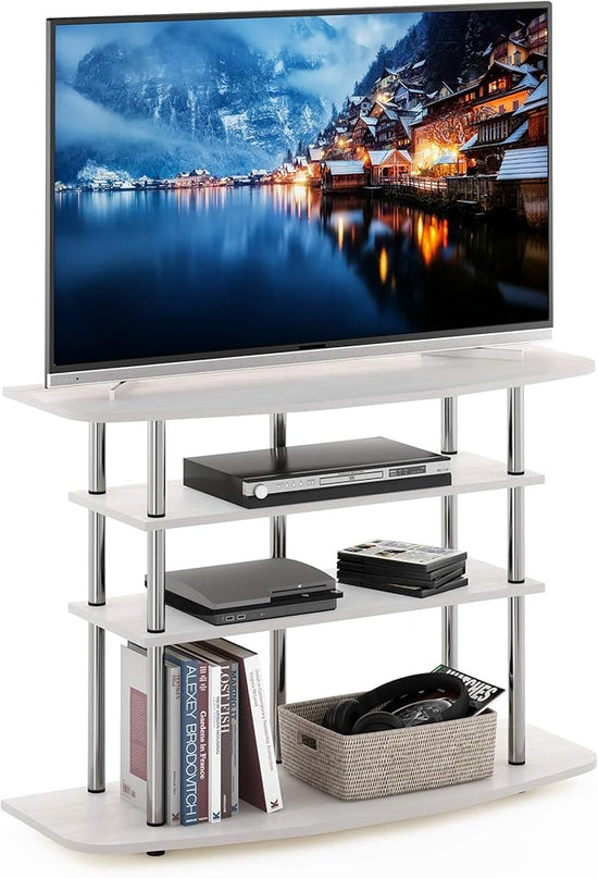 Furinno Frans Turn-N-Tube TV Stand for TV Size up to 43 Inch, 4-Tier, White Oak - LeafyLoom
