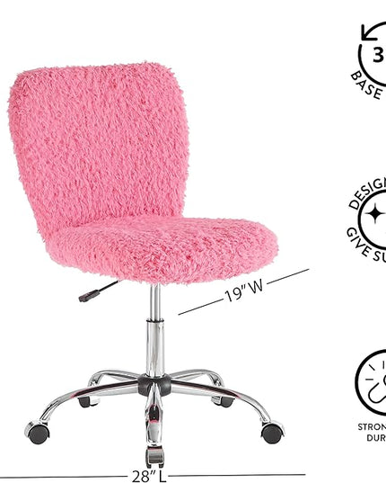 Faux Fur Task Chair, Pink 20D x 20W x 41.5H in - LeafyLoom