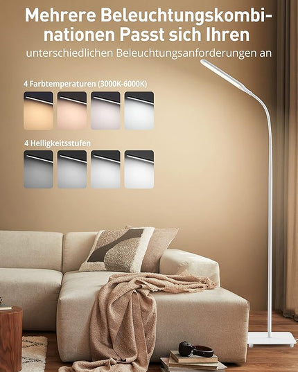 sympa LED Floor Lamp, Super Bright Dimmable LED Lamps for Living Room, Standing Lamp with Adjustable Gooseneck, Touch Control, Stable Base Floor Lamps for Bedroom Office (White) - LeafyLoom
