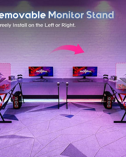 MOTPK L Shaped Gaming Desk 58 Inch, Gaming Computer Desk L Shape with Carbon Fiber Surface, Gamer Desk Gaming Table with Monitor Shelf, Cup Holder & Headphone Hook, Black - LeafyLoom