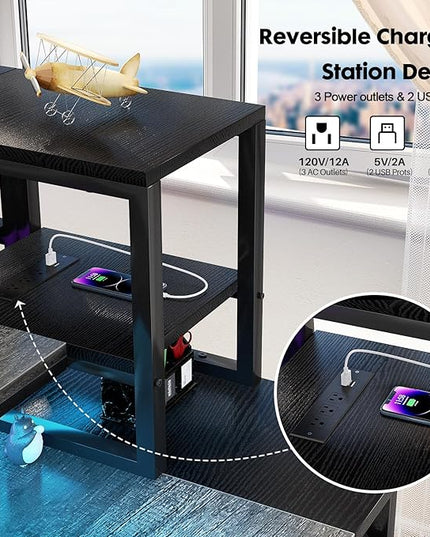 47.2'' Gaming Desk with LED and storage Shelves, 47 Computer Desk with Long Monitor Stand, Small Desk for Small Space, Simple Study Student Writing Desk, Laptop Table for Home Office, Grey - LeafyLoom