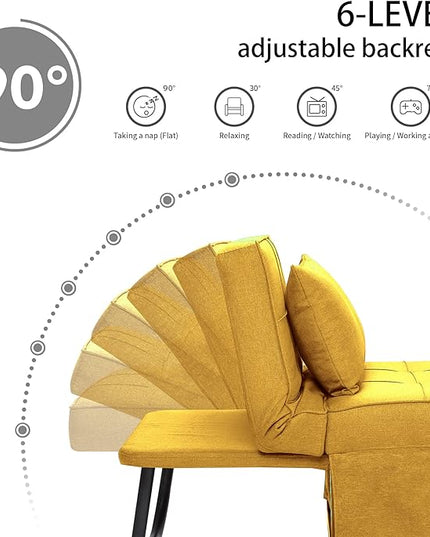 Sofa Bed, 4 in 1 Multi-Function Folding Ottoman Breathable Linen Couch Bed with Adjustable Backrest Modern Convertible Chair for Living Room Apartment Office, Yellow - LeafyLoom