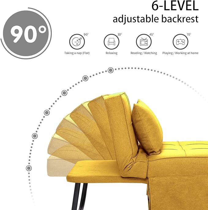 Sofa Bed, 4 in 1 Multi-Function Folding Ottoman Breathable Linen Couch Bed with Adjustable Backrest Modern Convertible Chair for Living Room Apartment Office, Yellow - LeafyLoom
