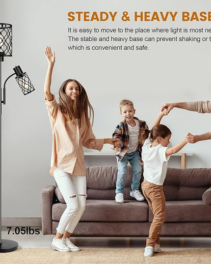 72" Farmhouse Floor Lamps for Living room, Black Floor Lamps with Adjustable Reading Lamp, 2-Light Tall Standing Lamps with 2 Edison Bulbs, Industrial Floor Lamps for Bedroom, Office, 6W, Black - LeafyLoom