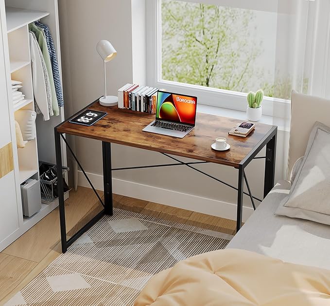 Coavas 39.4 inch Folding Desk No Assembly Required, Writing Computer Desk Space Saving Foldable Table Simple Home Office Desk, Slippy Vintage Brown - LeafyLoom