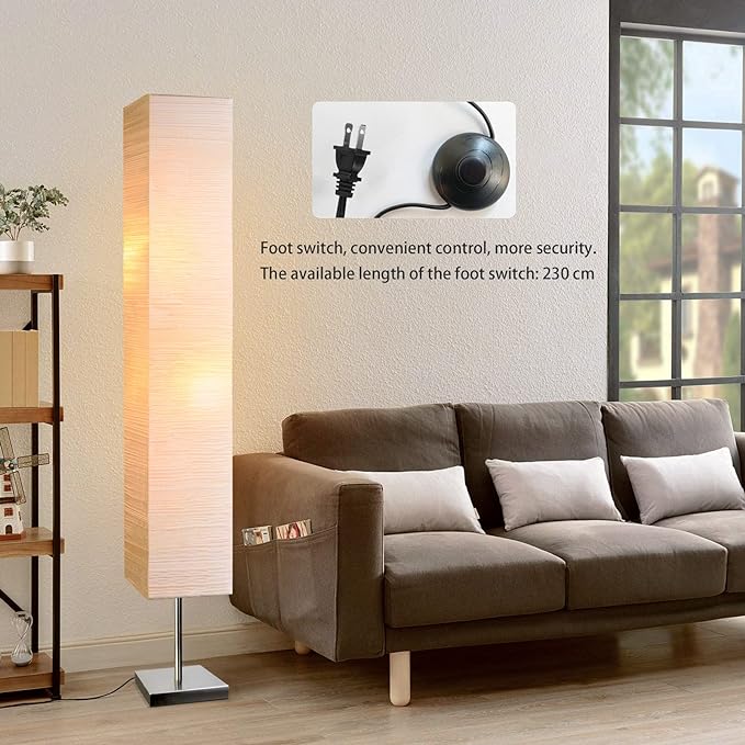 Modern Floor Lamp, Dimmable 3 Levels Brightness Paper Tall Lamp Standing Lamps with Lampshade, 55'' Minimalist Floor Lamps for Office, Kids Room, Reading, Home Decor (Off White) - LeafyLoom
